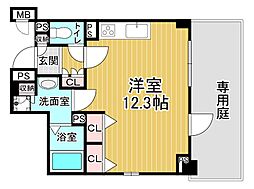 京都市営烏丸線 烏丸御池駅 徒歩8分の賃貸マンション 1階1Kの間取り