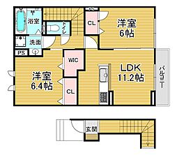 JR東海道・山陽本線 瀬田駅 徒歩12分の賃貸アパート 2階2LDKの間取り
