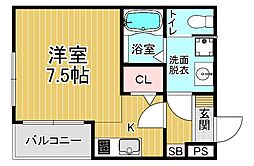 近鉄京都線 十条駅 徒歩11分の賃貸アパート 2階1Kの間取り