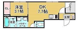 JR山陰本線 円町駅 徒歩7分の賃貸アパート 3階1DKの間取り