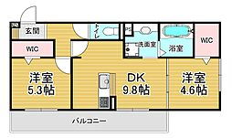 JR草津線 手原駅 徒歩23分の賃貸アパート 2階2DKの間取り