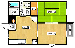 RRハイツB棟 2DKの間取図画像