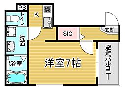 ハーモニーテラスサンクサン 1Kの間取図画像
