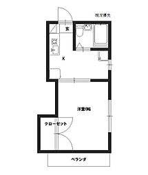 ミナトハイツ第1 1Kの間取図画像