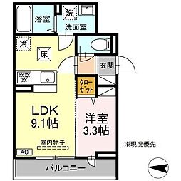 レ・プリューム 1階1LDKの間取り