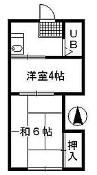 綿谷荘 2階2Kの間取り