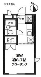 ドルフ綱島台 1階ワンルームの間取り