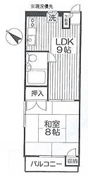 大倉山ハイツ 1LDKの間取図画像