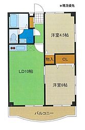 明和なかまち 2LDKの間取図画像