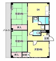 ビレッジハウス郷地3号棟 3DKの間取図画像