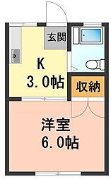 JR中央本線 立川駅 徒歩13分の賃貸アパート 1階1Kの間取り