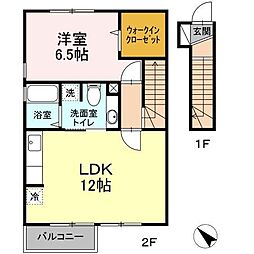 JR中央本線 立川駅 バス28分 峰下車 徒歩17分の賃貸アパート 2階1LDKの間取り