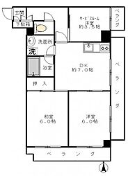 西武拝島線 武蔵砂川駅 徒歩8分の賃貸マンション 3階2SDKの間取り