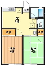 JR青梅線 昭島駅 バス20分 グリーンタウン武蔵村山下車 徒歩3分の賃貸アパート 2階2DKの間取り