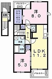 JR五日市線 東秋留駅 徒歩13分の賃貸アパート 2階2LDKの間取り