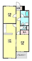 多摩都市モノレール 上北台駅 徒歩27分の賃貸マンション 4階2LDKの間取り