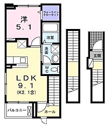 JR青梅線 東青梅駅 徒歩4分の賃貸アパート 3階1LDKの間取り