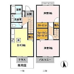 西武拝島線 西武立川駅 徒歩12分の賃貸テラスハウス 2DKの間取り