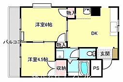 JR中央本線 立川駅 徒歩10分の賃貸マンション 3階2DKの間取り