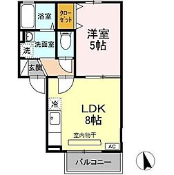 JR中央本線 立川駅 バス22分 榎1丁目下車 徒歩13分の賃貸アパート 2階1LDKの間取り