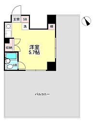 JR中央本線 立川駅 徒歩5分の賃貸マンション 2階ワンルームの間取り