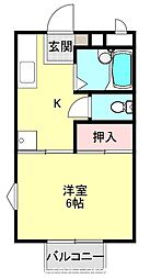 JR南武線 矢川駅 徒歩2分の賃貸マンション 3階1Kの間取り