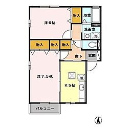 京王線 百草園駅 徒歩7分の賃貸アパート 1階2Kの間取り