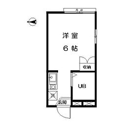 西武新宿線 花小金井駅 徒歩8分の賃貸アパート 2階ワンルームの間取り
