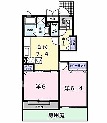JR中央本線 立川駅 バス22分 若葉町団地下車 徒歩5分の賃貸アパート 1階2DKの間取り