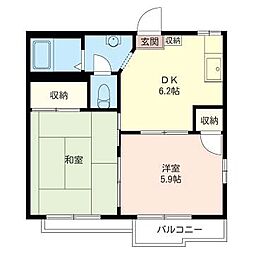 JR青梅線 昭島駅 徒歩8分の賃貸アパート 1階2DKの間取り