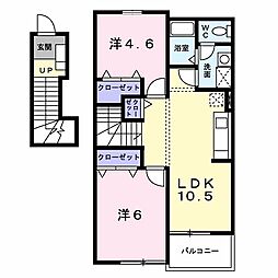 西武拝島線 西武立川駅 徒歩22分の賃貸アパート 2階2LDKの間取り