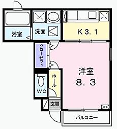 JR青梅線 河辺駅 徒歩24分の賃貸アパート 1階1Kの間取り