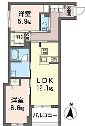 多摩都市モノレール 万願寺駅 徒歩5分の賃貸マンション 1階2LDKの間取り