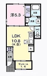 JR八高線 箱根ケ崎駅 徒歩14分の賃貸アパート 1階1LDKの間取り