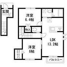 JR青梅線 牛浜駅 徒歩4分の賃貸アパート 2階2LDKの間取り