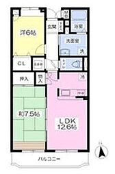 JR八高線 北八王子駅 徒歩18分の賃貸マンション 2階2LDKの間取り