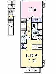 多摩都市モノレール 桜街道駅 徒歩15分の賃貸アパート 2階1LDKの間取り
