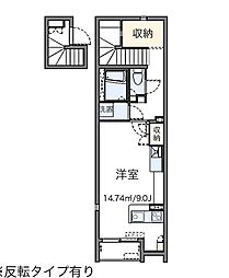 JR青梅線 小作駅 徒歩12分の賃貸アパート 2階ワンルームの間取り