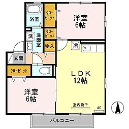 JR中央本線 日野駅 徒歩25分の賃貸アパート 2階2LDKの間取り