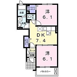 西武拝島線 西武立川駅 徒歩21分の賃貸アパート 1階2DKの間取り