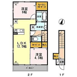 西武新宿線 久米川駅 徒歩13分の賃貸アパート 2階2LDKの間取り