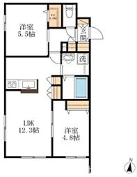 多摩都市モノレール 泉体育館駅 徒歩10分の賃貸マンション 1階2LDKの間取り