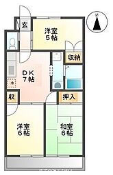 西武拝島線 武蔵砂川駅 徒歩22分の賃貸マンション 1階3DKの間取り