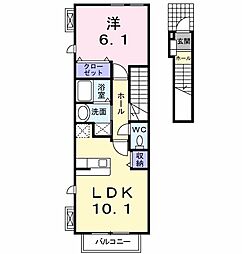 西武拝島線 武蔵砂川駅 徒歩8分の賃貸アパート 2階1LDKの間取り