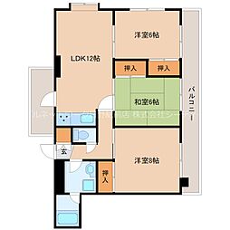 JR中央本線 豊田駅 徒歩18分の賃貸マンション 3階3DKの間取り