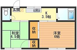 JR青梅線 中神駅 徒歩5分の賃貸アパート 2階2Kの間取り