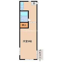 JR中央本線 立川駅 徒歩12分の賃貸マンション 2階1Kの間取り