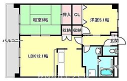 JR五日市線 秋川駅 徒歩1分の賃貸マンション 5階2LDKの間取り