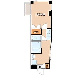 京王高尾線 山田駅 徒歩5分の賃貸マンション 2階1Kの間取り