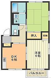 西武拝島線 西武立川駅 徒歩12分の賃貸アパート 1階2DKの間取り